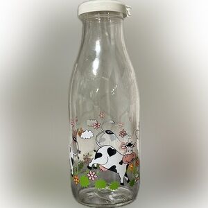 Vintage Le Parfait Glass Milk Bottle with Cow Design